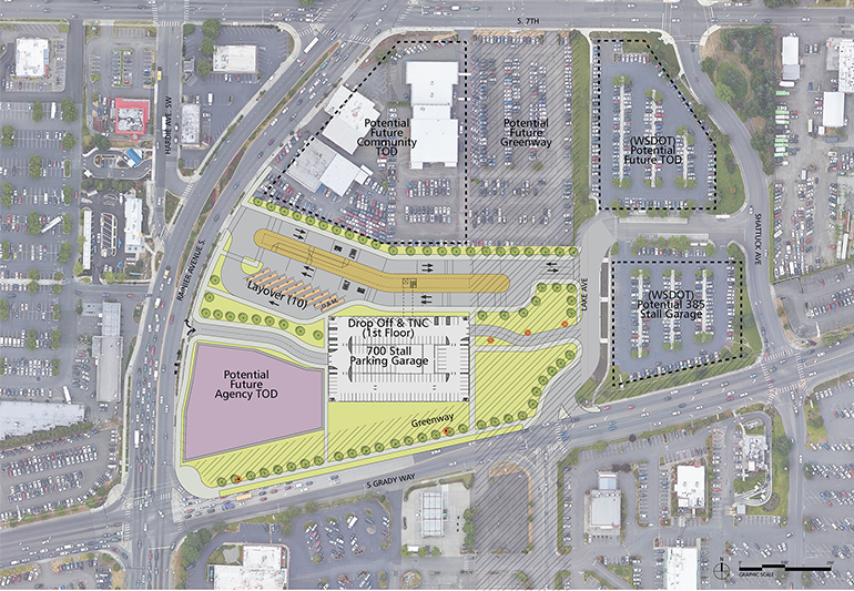An aerial map of the proposed South Renton Transit Center